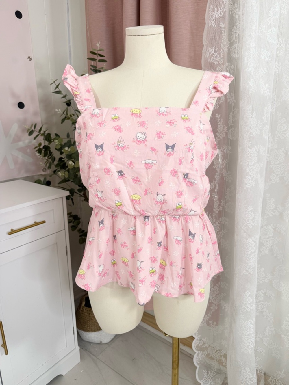 Sanrio Pink Ruffle Strap Peplum Tank Top Bin#6